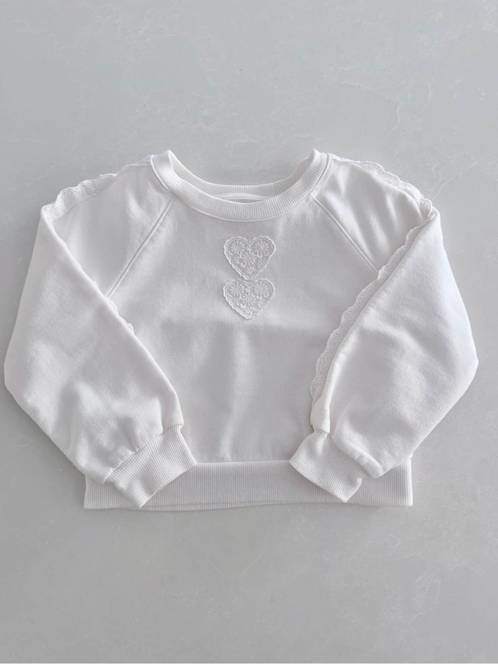 Happily Grey Girls White Heart Lace Crewneck Sweatshirt • Size XS (4)
